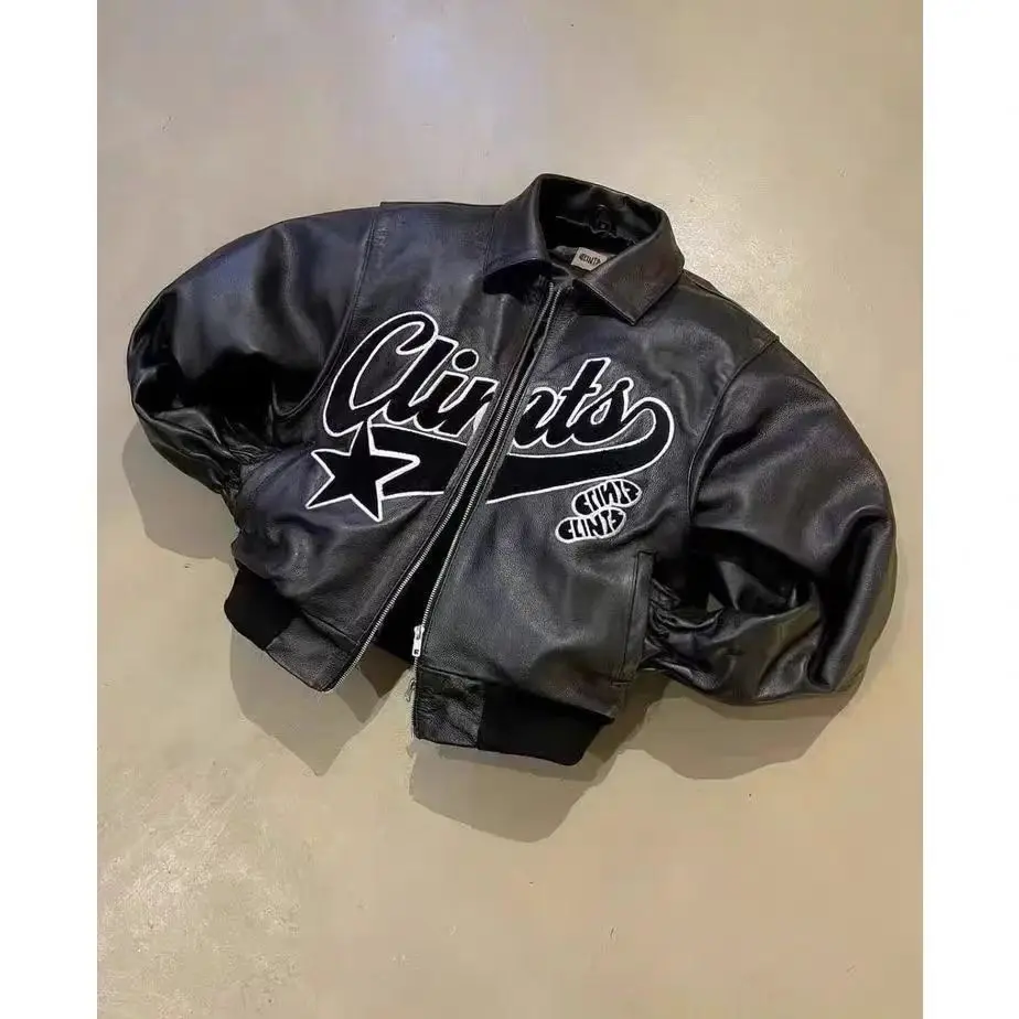 

Y2K New Men Retro Harajuku Leather Jacket Oversized Motorcycle Jacket Hip Hop Punk Gothic Simple Embroidered Streetwear Zip Coat