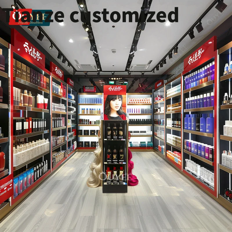 

Customized-Cosmetics Display Shop Furniture Perfume Bar Counter Modern Hair Supplies Store Beauty Shop Wigs Display