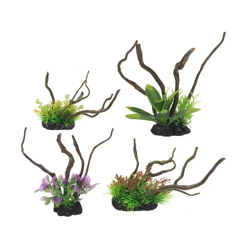 New Fake Water Plants Ornaments Fish Tank Decoration Accessories Simulation Driftwood Tree Root Landscaping 1 Pcs