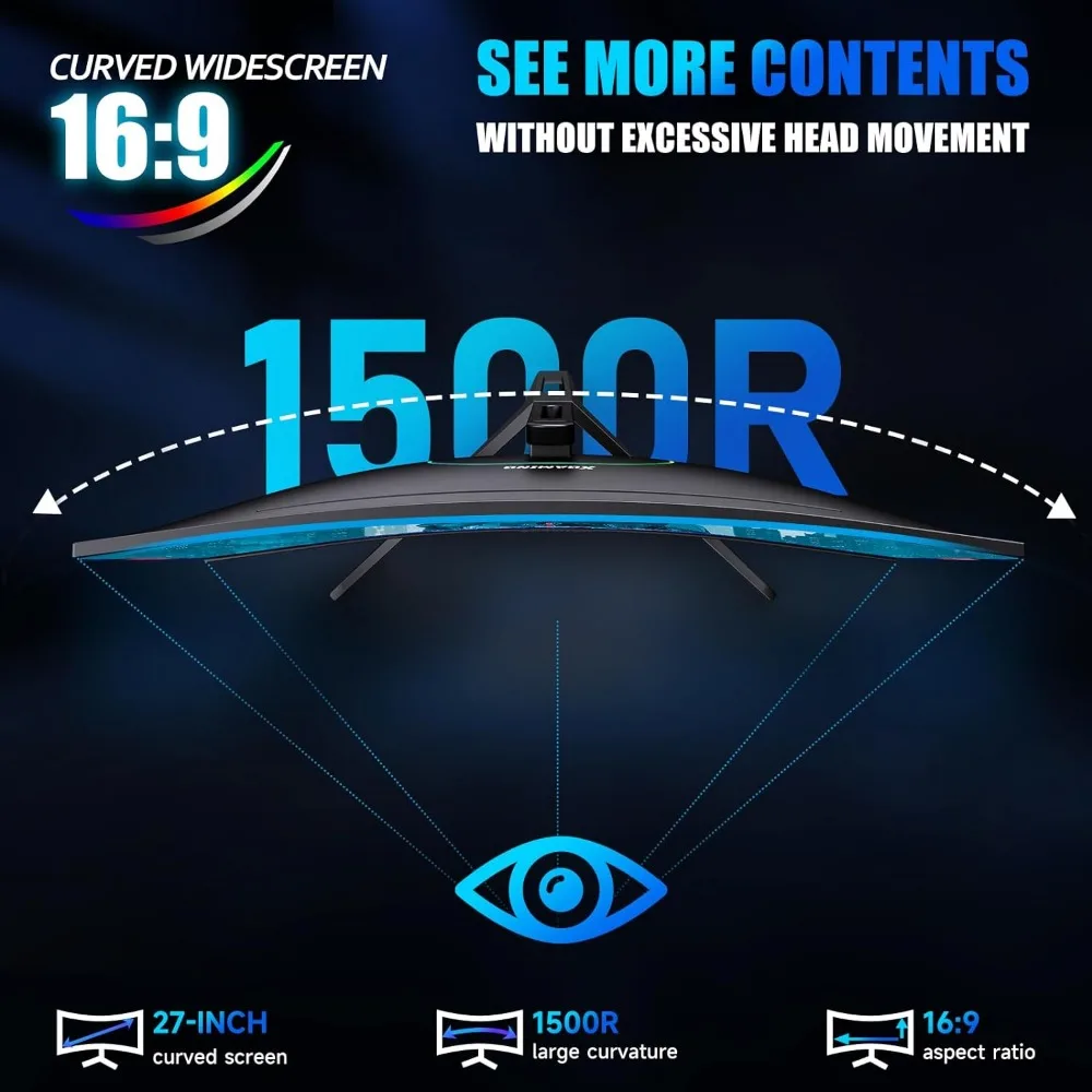Monitor curvo para juegos FHD VA de 27 pulgadas con luces arcoíris, frecuencia de actualización de 240Hz, cuidado ocular, pantalla de 1080P