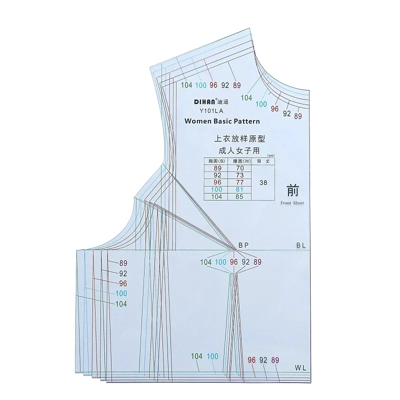 Linijka do szycia w rozmiarze L 1:1 Moda damska Prototyp Pełnowymiarowy szablon linijki do projektowania tkanin Podstawowy wzór do szycia 101L