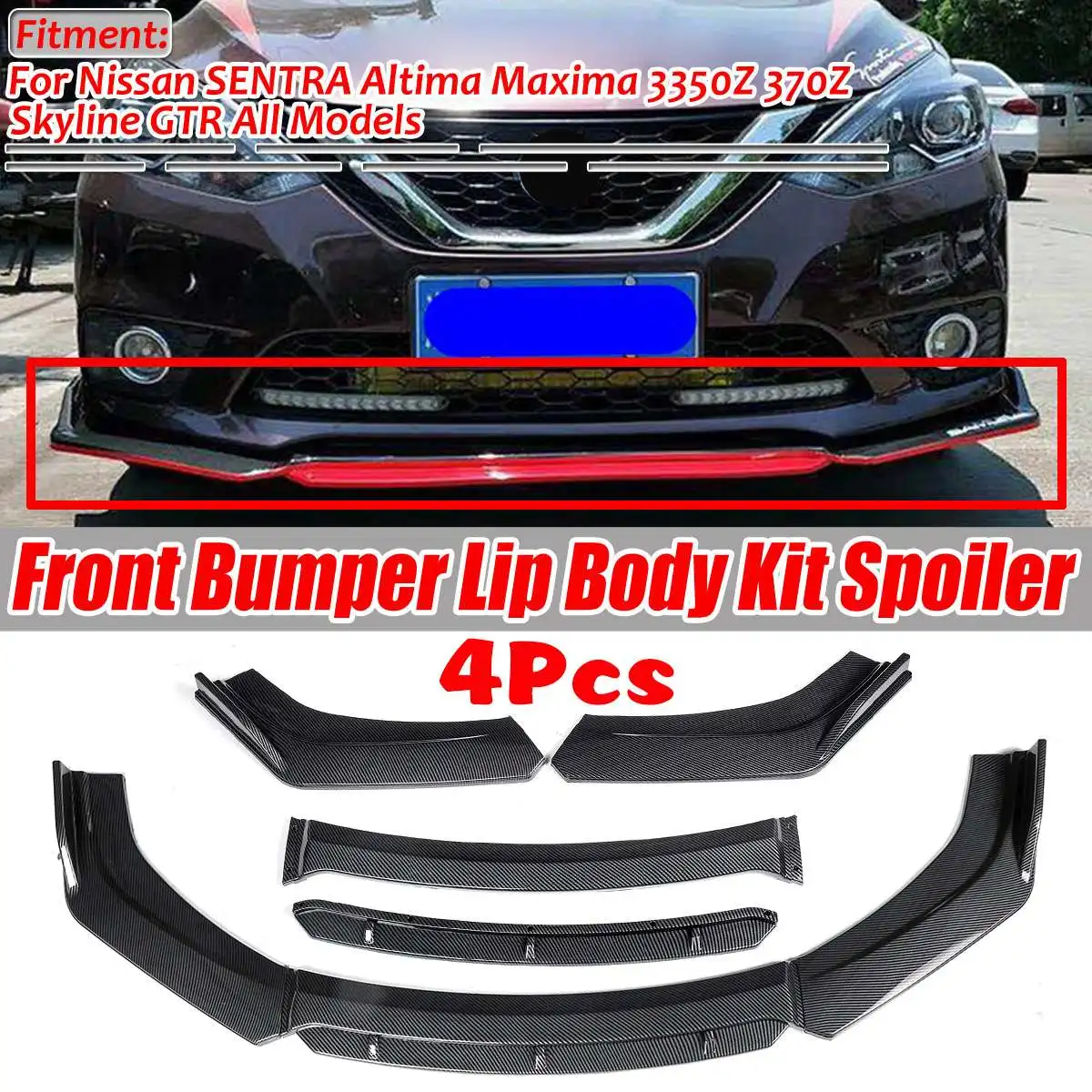 

4pcs Universal Car Front Bumper Lip Body Kit Spoiler Diffuser For Nissan SENTRA Altima Maxima 300Z 350Z 370Z Skyline R33 For GTR