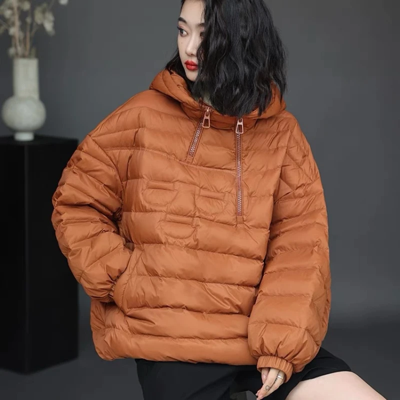 Women\'s Down Jacket Winter Coat Female Simple Casual Zipper Hooded Outerwears Thick Warm Pullover Snow Short Puffer Coats