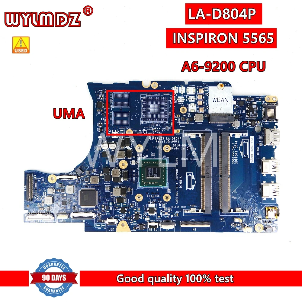 

LA-D804P A6-9200 CPU Mainboard For Dell INSPIRON 5565 Laptop Motherboard CN-0MYX0F MYX0F 100% tested working