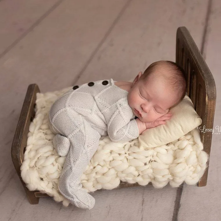 Shining Baby Photography Props Newborn Photo Wooden Bed Shooting Accessories Bebe Bed White Photo Bed Posing Props