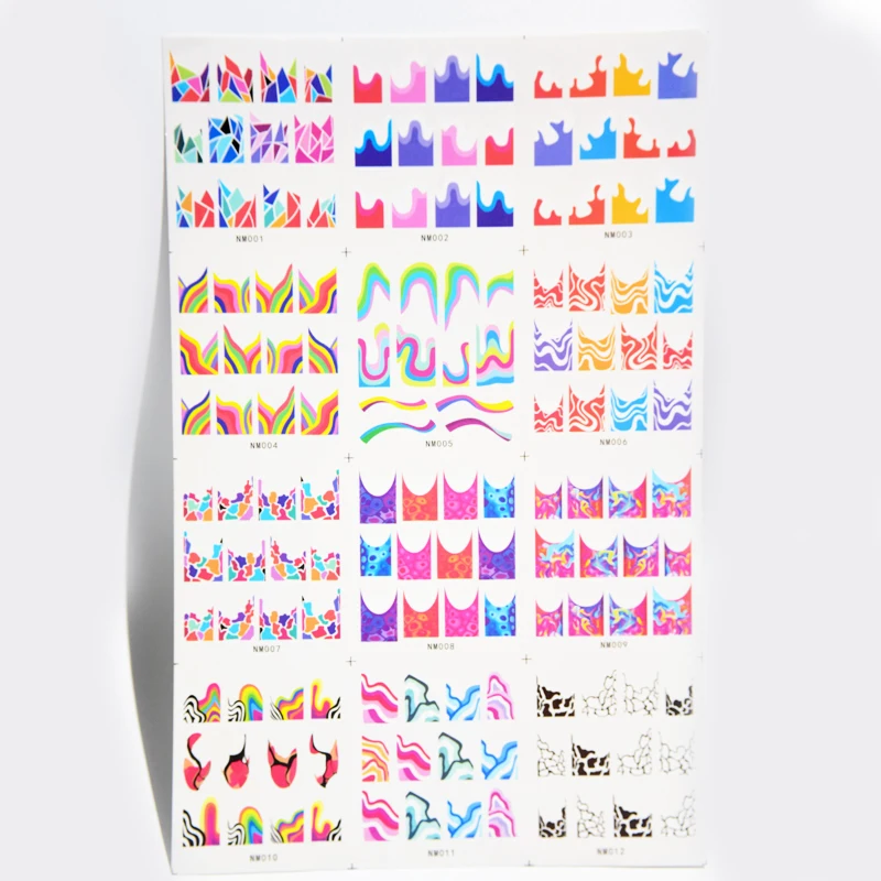 12patterns French Manicure Watermark Sticker Rainbow Wave Wave Line Water Decals Stickers Russian Letter Slider for Nail Decor