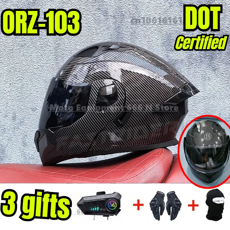 

DOT Certified New Bluetooth Orz Motorcycle Helmet Flip Face Helmet Dual Lens Helmet for Men Women Cascos Para Moto