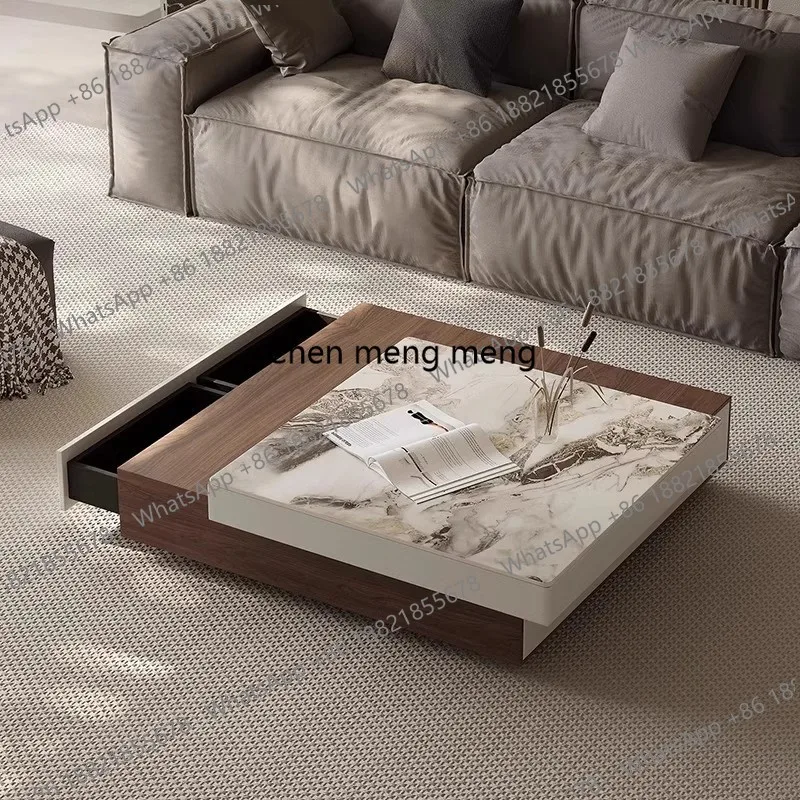Italian Minimalist Coffee Table Nordic Creative Design Sintered Stone Square Rotating Coffee Tables High-end Home Furniture