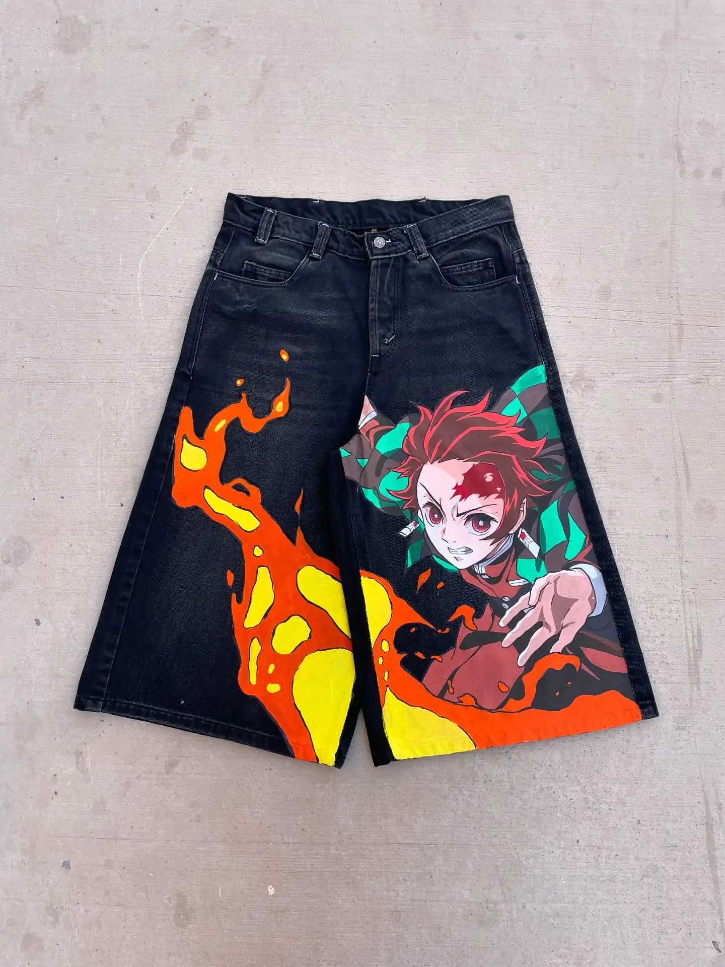 

Короткие штаны Demon Slayer Y2K Tanjirou, мешковатые джинсовые штаны с графическим рисунком, уличная одежда для спортзала, Harajuku, готические шорты в стиле аниме для мужской одежды