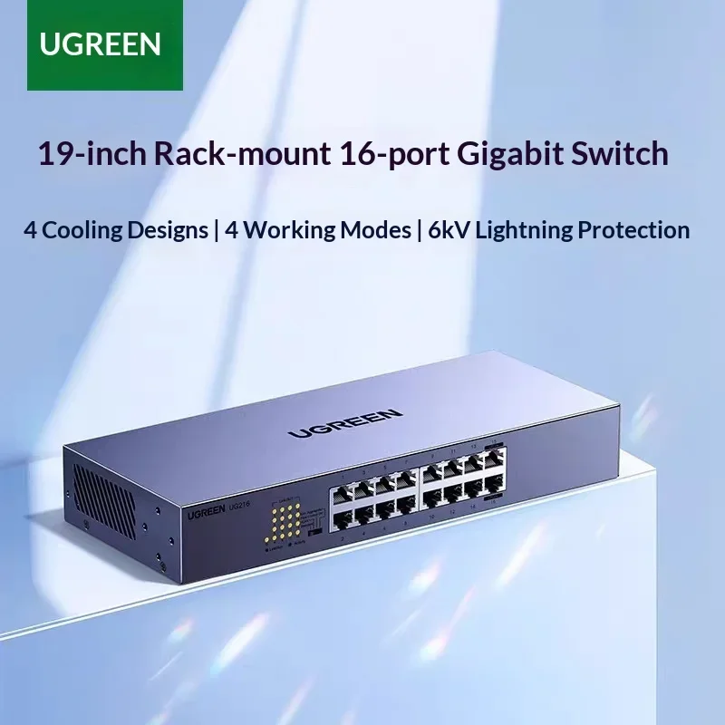 UGREEN CM939 75289 16 Port Gigabit Ethernet Switch 32Gbps Rackmount Network Splitter Plug and Play