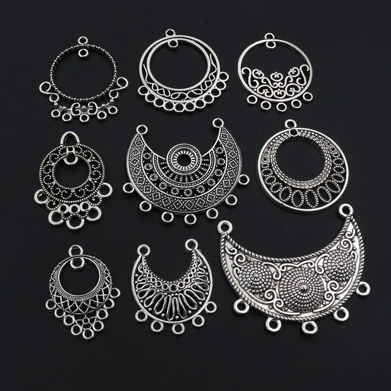 10pcs Antique Silver Plated Vintage Boho Style Connector Charms Pendant DIY Jewelry Making Accessories for Bracelet Necklace