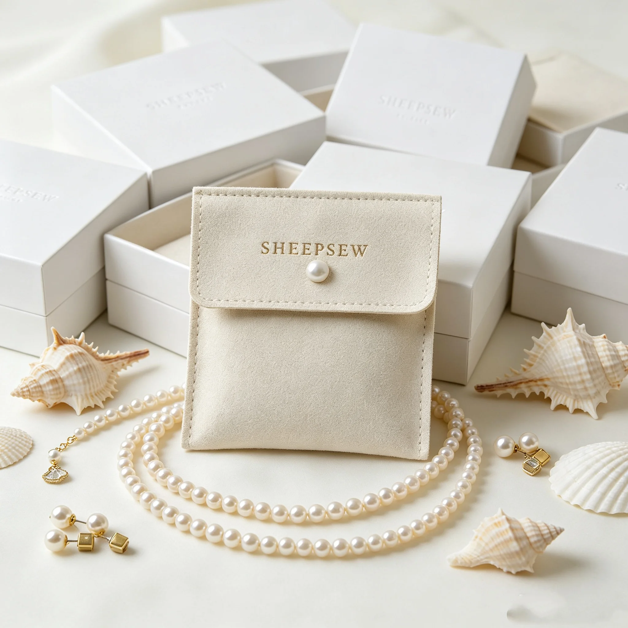 SHEEPSEW Luxury Custom Logo Sliding Drawer Paper Jewelry Box With Microfiber Pouch Gift Packaging Set