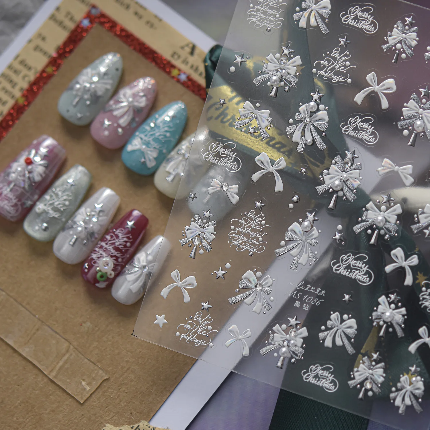 Nail Art Stickers Crystal Rhinestone Clear Glitter Winter Christmas Tree Adhesive Decals Lightweight Shiny DIY Manicure Party