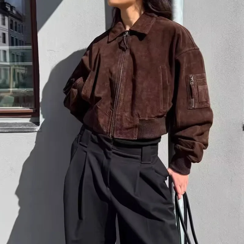 

Suede Fashion Jacket Women's Autumn Winter Commuting Style Top Retro Temperament Short Jacket Versatile Solid Color Minimalism