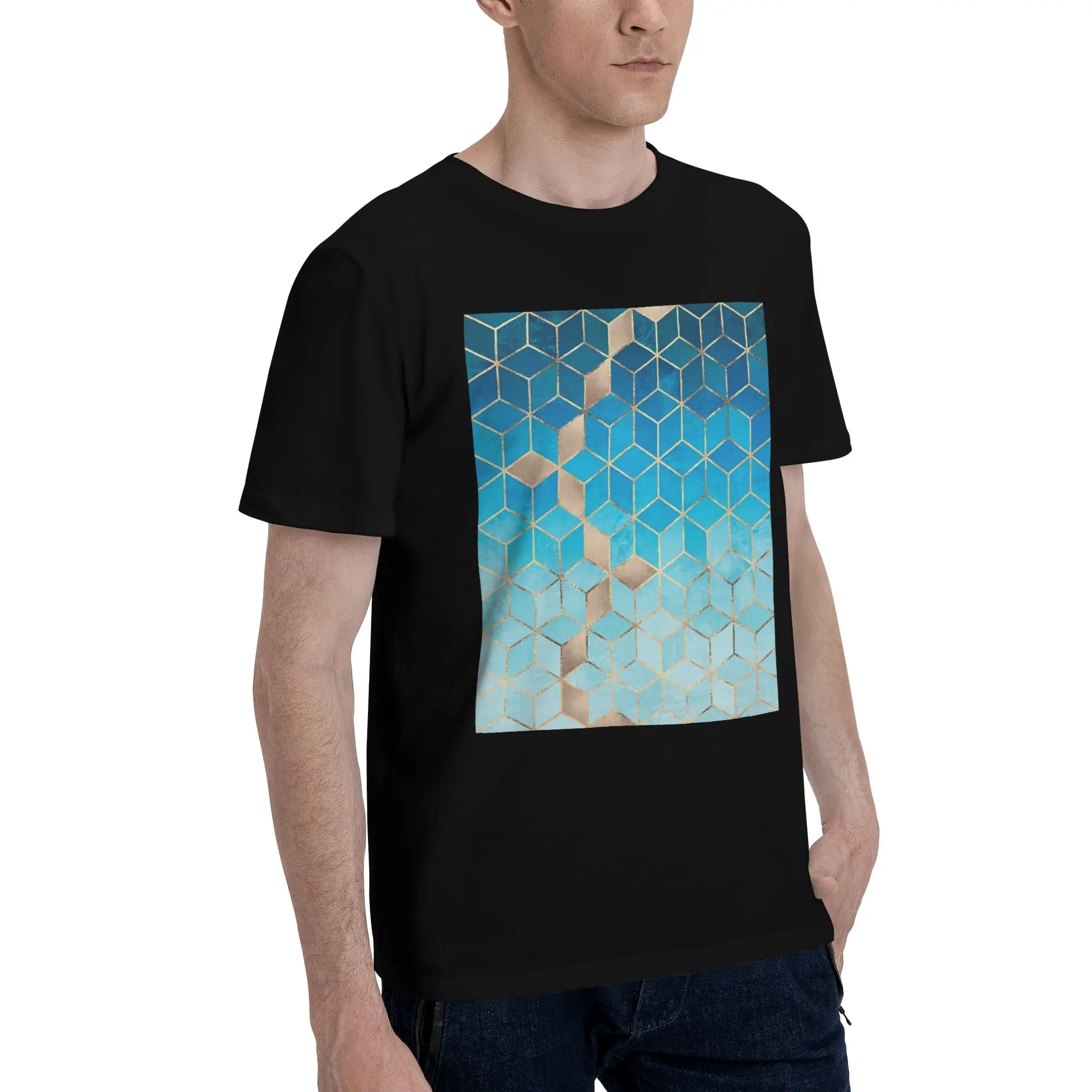 

Мужская футболка с кубиками моря и неба, большие футболки, мужские хлопковые футболки с круглым вырезом, короткие летние мужские футболки