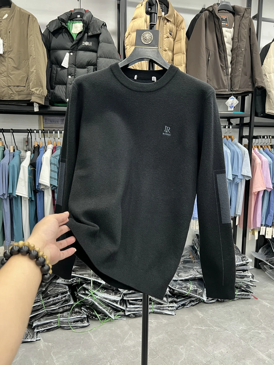 

Thiened round Ne Knitted Sweater Casual Busin Sle Youth Dad Clothes Label Removed Autumn Winter Warm Long Sve Men...