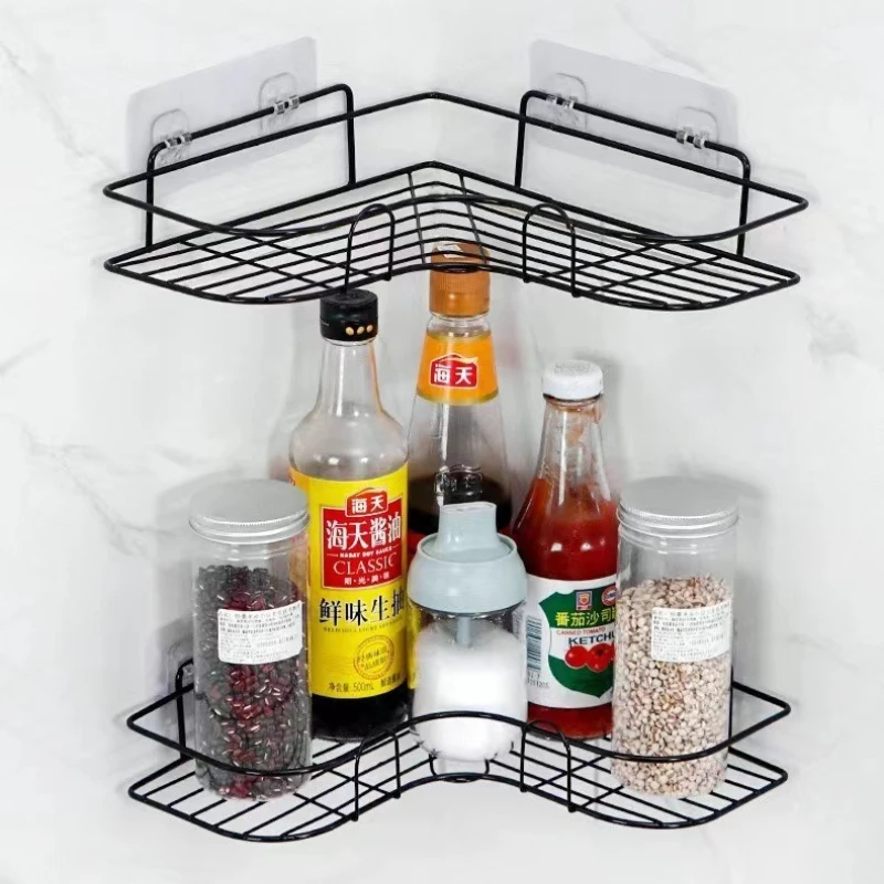 Wall Mounted Triangle Shelf Bathroom Organizer No Drilling Holes Multifunctional Iron Storage Rack Modern Simple 4
