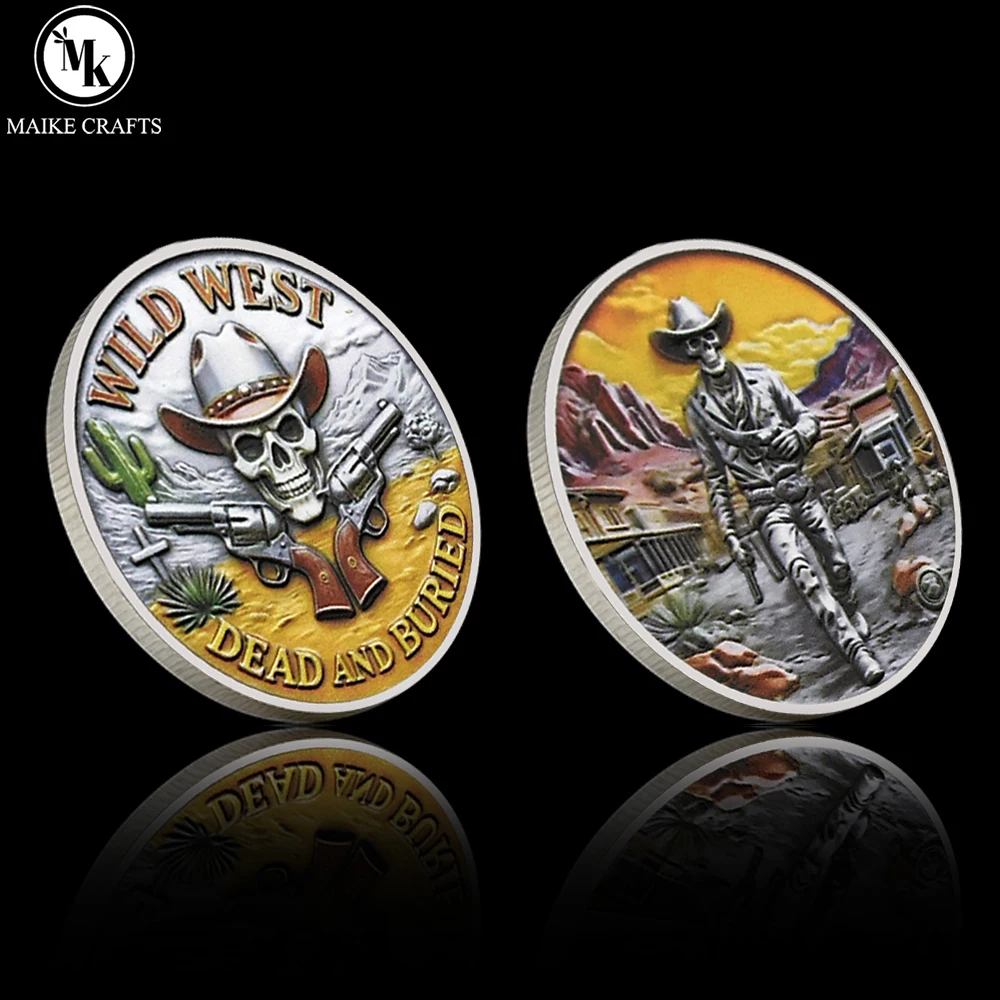 Wild West Cowboy Skull Challenge Coin Double Sided Western Commemorative Collectible Souvenir Gift