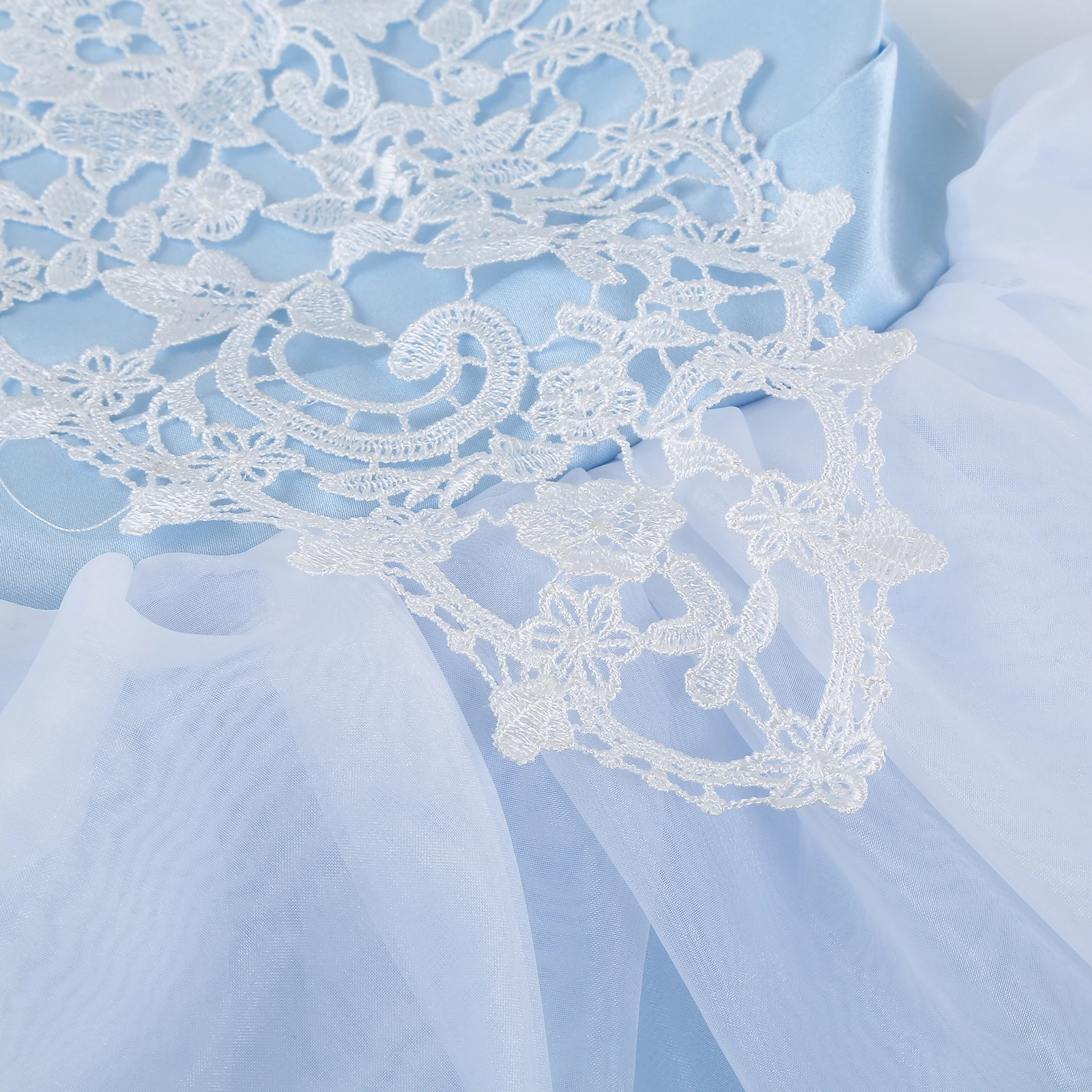 Mädchen Blaues Prinzessinnenkleid mit Spitze und 3D-Blumen Ballkleid Kinder Geburtstagsparty Cendrillon Outfit Halloween Cindy Rollenspiel-Kostüm – Detail 6