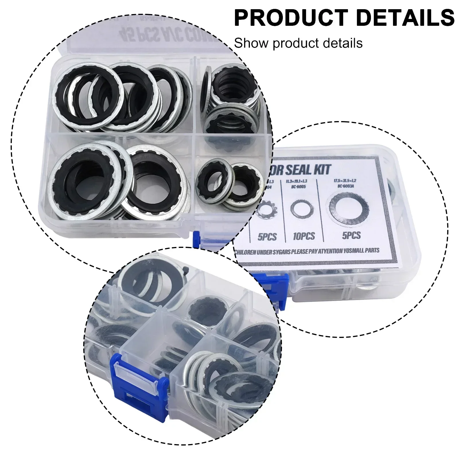 45Pcs Car A/C Compressor Gasket Seal Repair Kit NBR Air Conditioning Sealing Gasket Set With Storage Case 6 Different Size