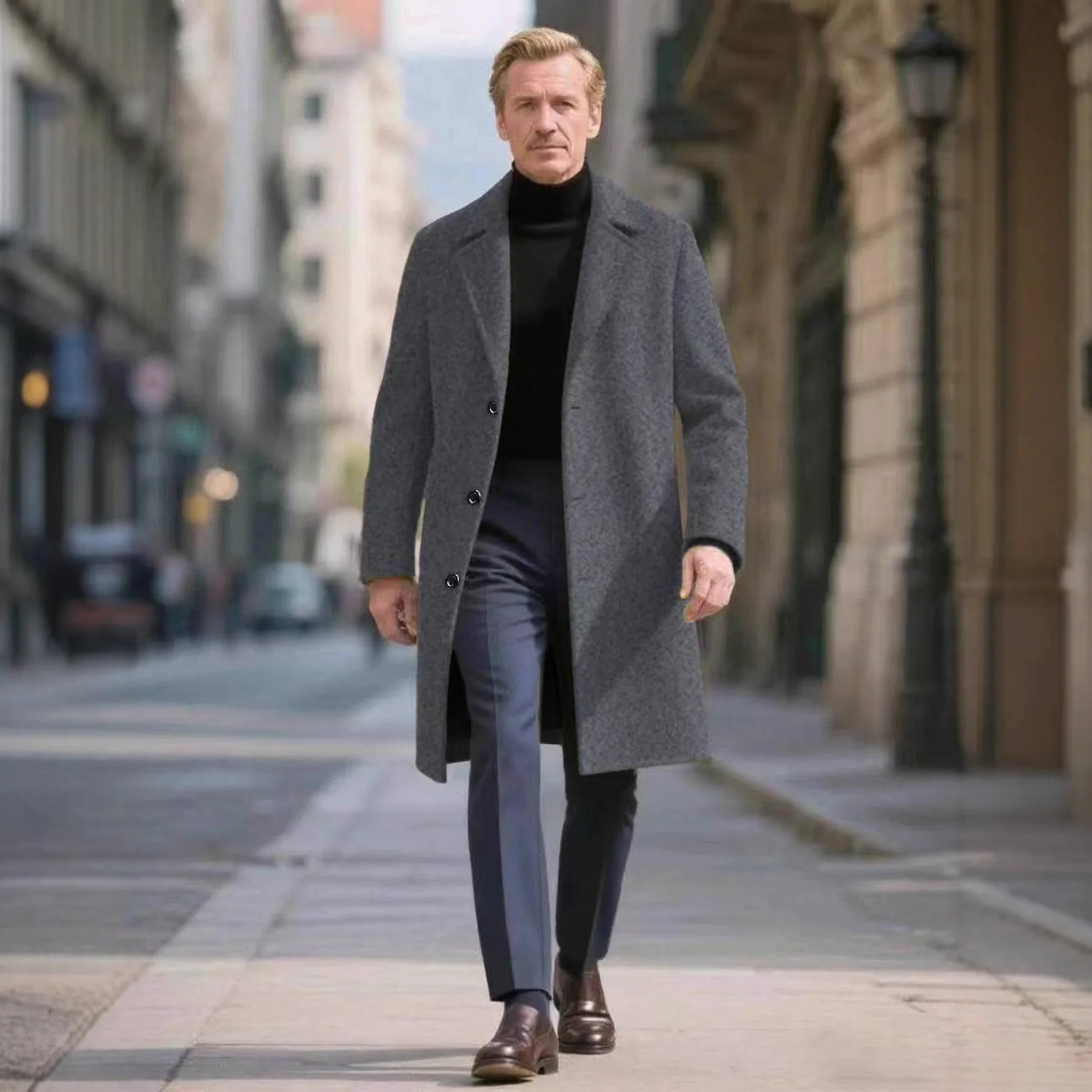 

New Men's Daily Commute Business Life Classic Versatile Solid Color Woolen Trench Coat