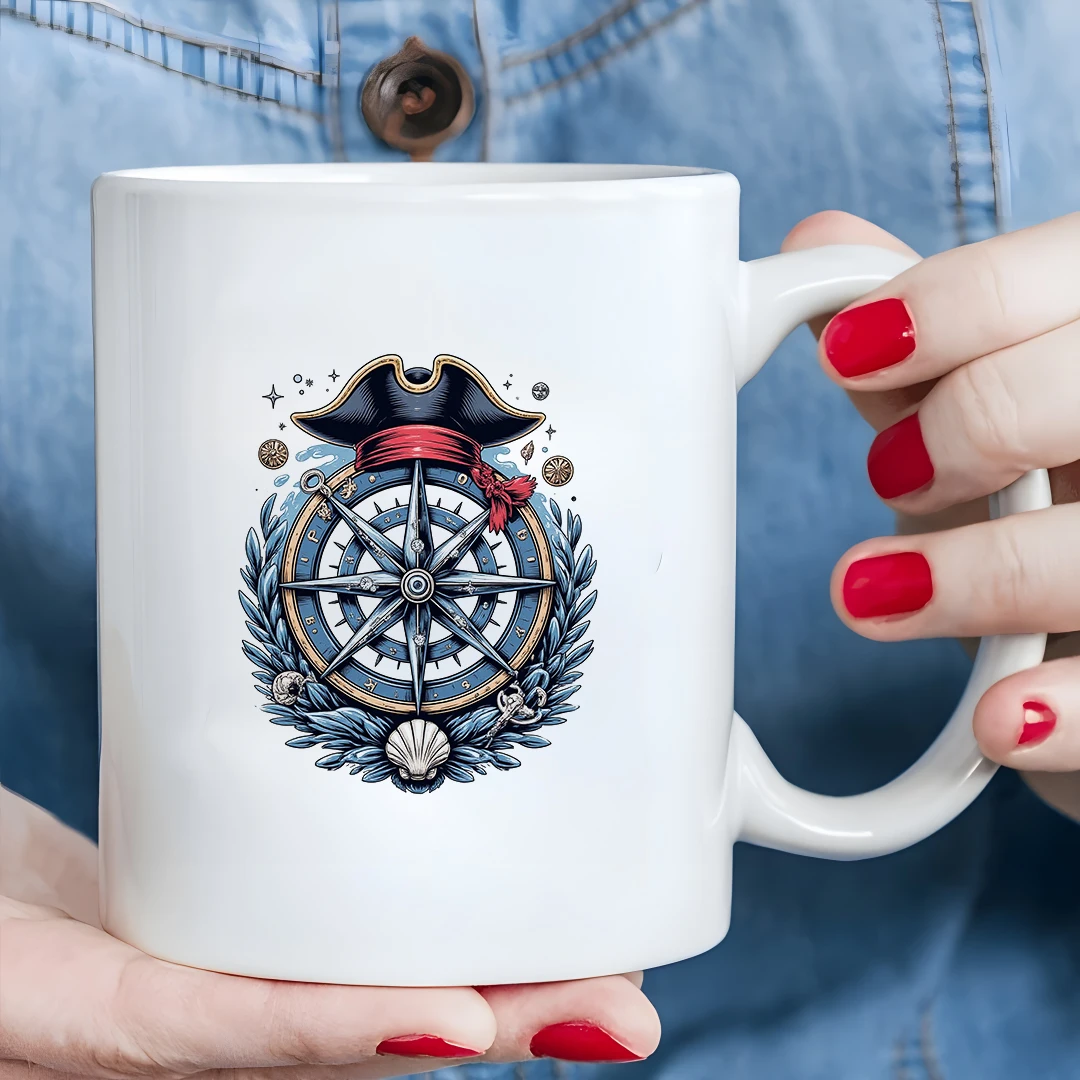 

11oz Nautical Themed Cup + Compass Diamond Cup Pirate Hat Christmas Cup Hot & Cold Beverage Cup Home & Office Cup