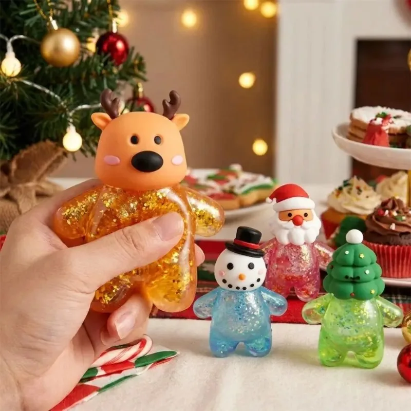 1-5PCS Christmas Stress Relief Squishy Toy Santa Snowman Squeeze Fidget Toy Decompression Holiday Party Favor