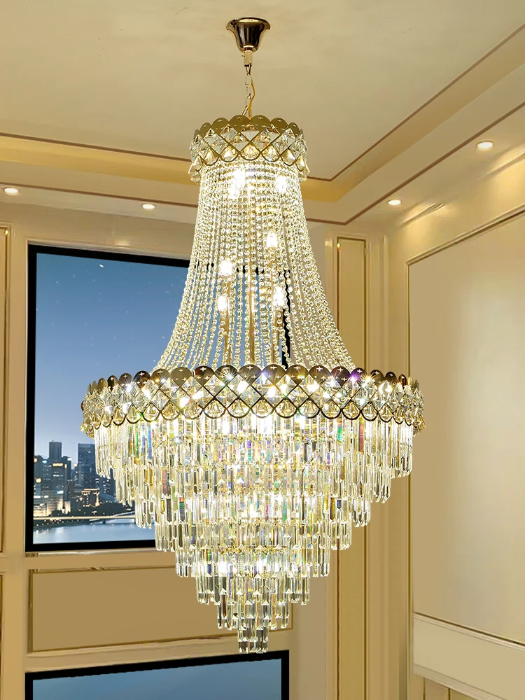 

Post-Modern Living Room Crystal Chandelier Duplex Villa Large Round High Ceiling Chandelier Staircase Hall Suspended Gloss Light