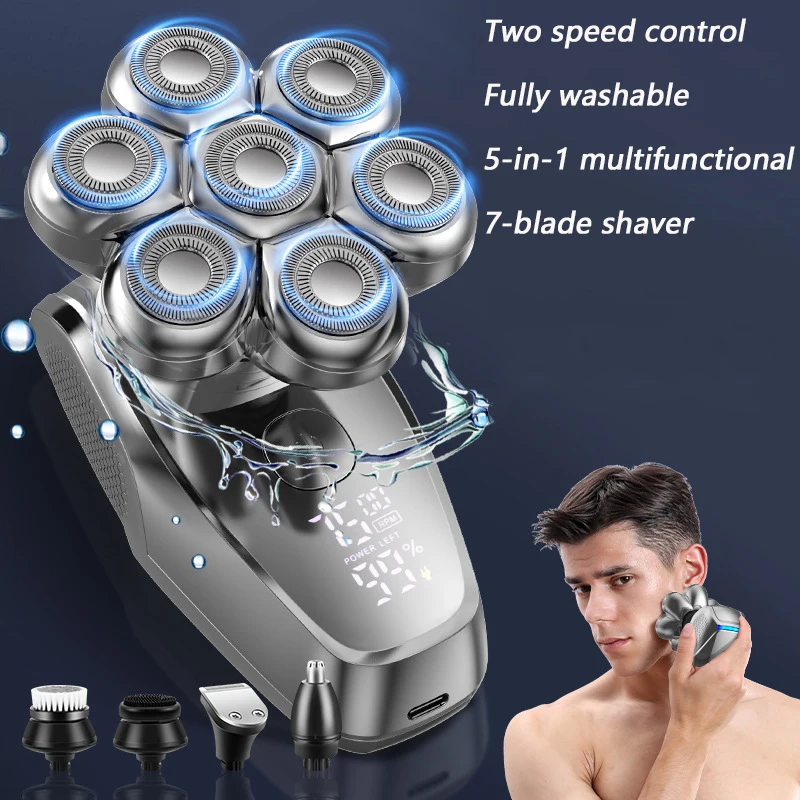 5 in 1 Electric Men's Shaver Magnetic 7D Floating Blade Rechargeable Beard Razor Portable Shaving Machine For Men Daily Grooming