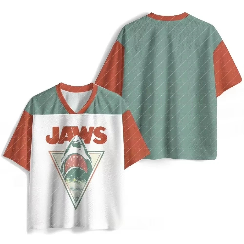 70s Retro Sea Creature Mesh Short Sleeve Jersey, Two‑Tone Block Sleeve Polyester Unisex Summer Beach Street Casual Tops