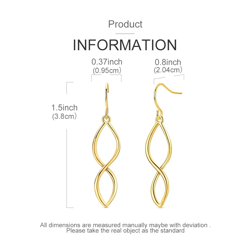 925 Sterling Silver Infinity Dangle Earrings Twisted Geometric Drop Earrings Fish Hook Dainty Daily for Women Jewelry Gift