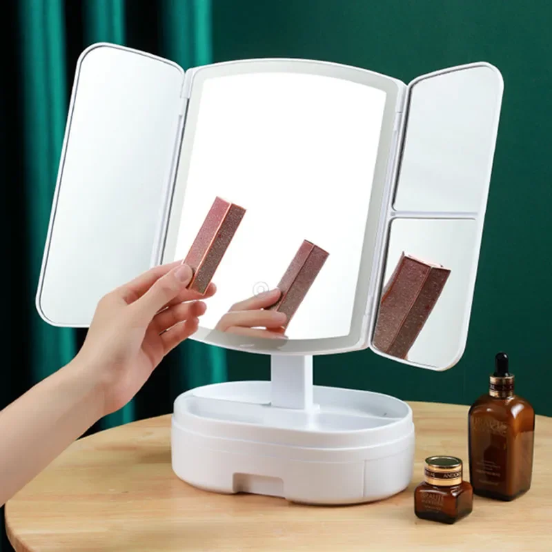 

Desktop Makeup Led Mirror Lamp Folding Dressing Smart Standing Mirror Bedroom Luxury Design Espejo Adhesivo Home Decoration