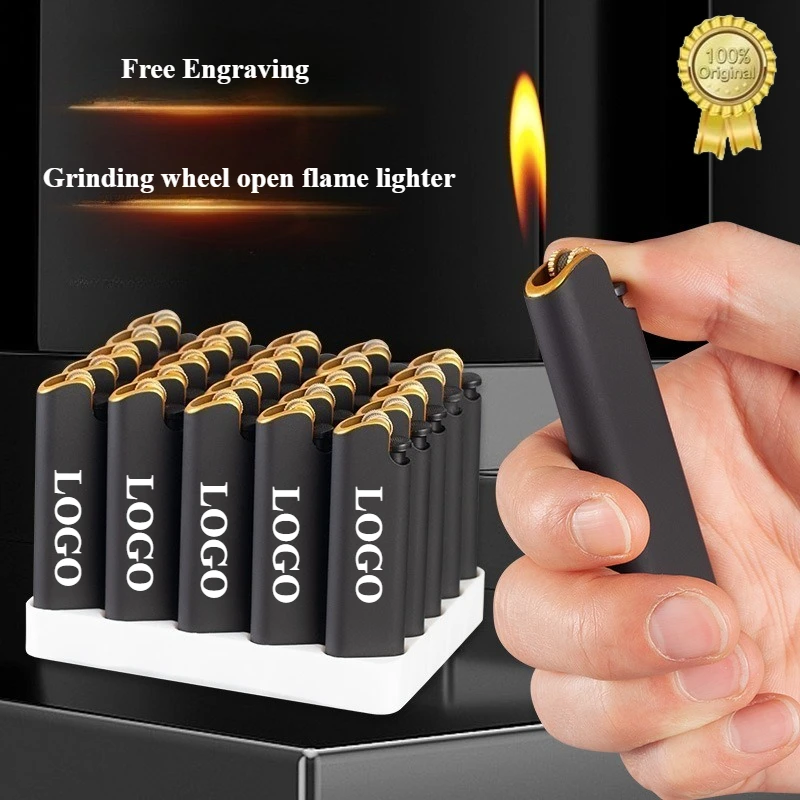 

50pcs Frosted Lighters Wholesale Grinding Wheel Open flame Lighters Custom Logo Party Gifts Men Gadgets Wedding Supplies