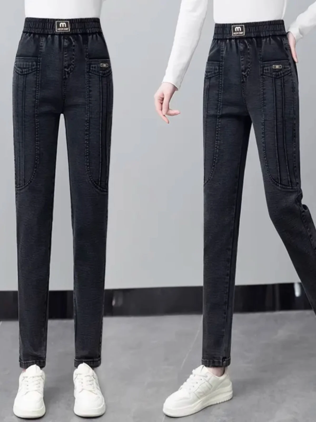 

Женские джинсы с высокой талией на флисовой подкладке, облегающие, эластичные, длинные брюки-карандаш, осенне-зимняя новинка в стиле Харадзюку, Deep Li...