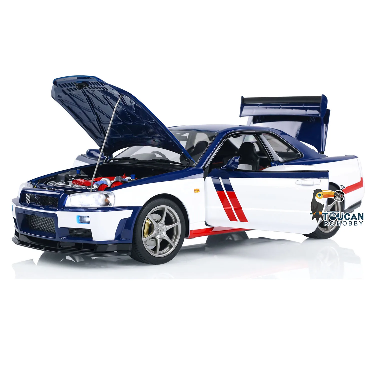 1/8 Capo R34 RC Auto Da Corsa In Metallo 4WD 4x4 Ad Alta Velocità FAI DA TE RTR Drift Auto Suono Leggero Fumatori Finito Pronto per correre