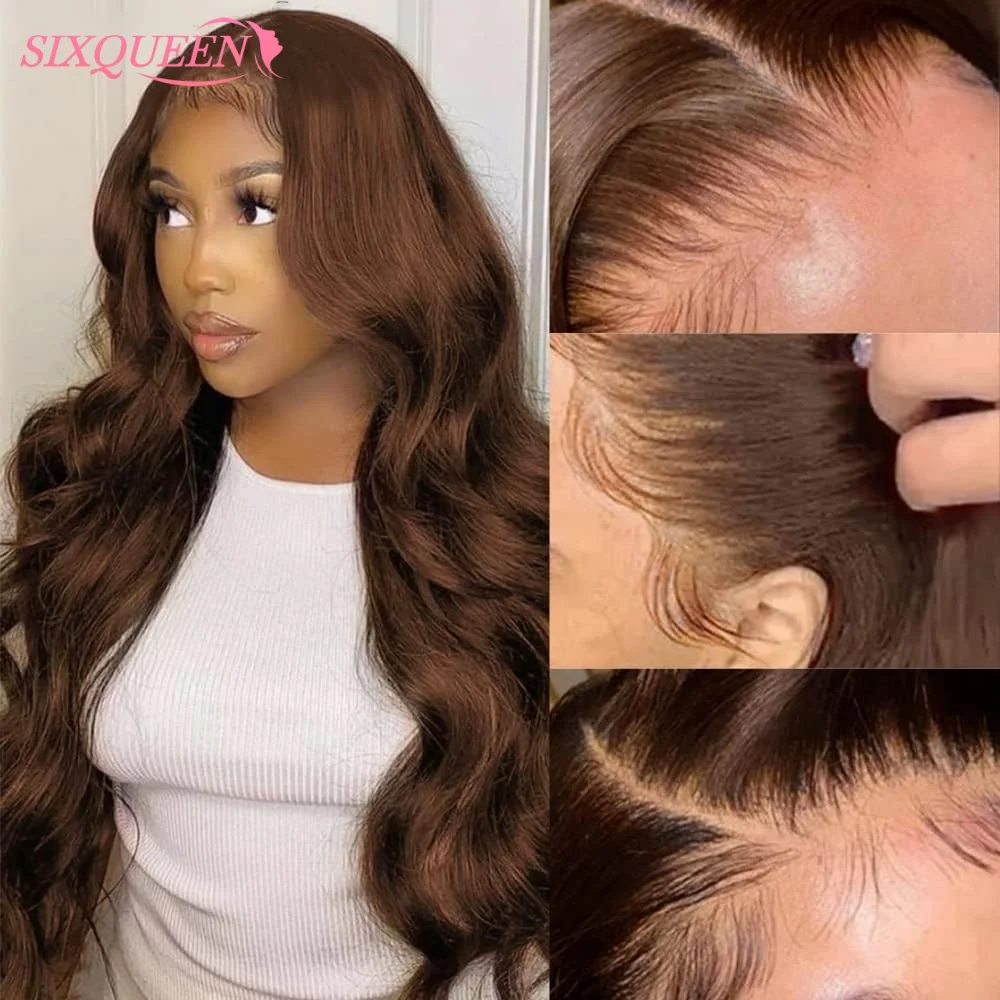 

Chocolate Brown Body Wave Lace Front Wig Human Hair 220 Density Frontal Lace Wigs 30 Inch 13x6 HD Transparent Lace Human Wigs