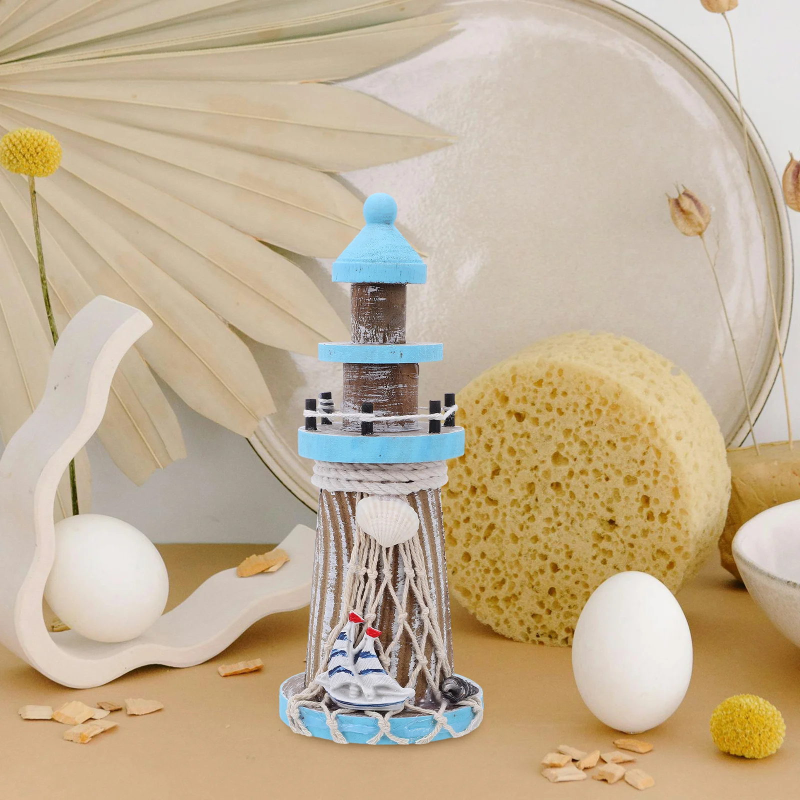 

Mediterranean Style Wooden Lighthouse 19Cm Nautical Tabletop Decor Beach Room Ocean Ornament Desktop Lighthouse Ornament