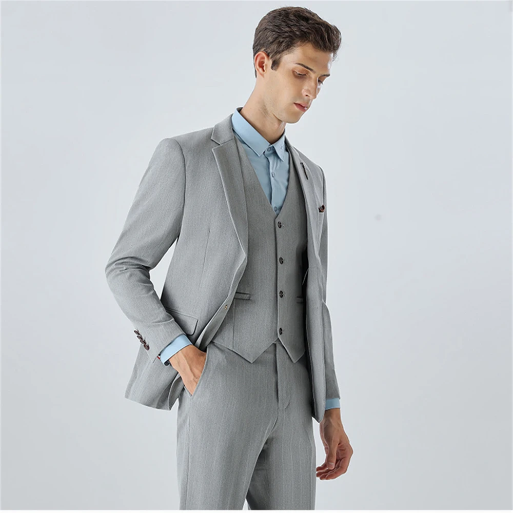 

Three Pieces Men's Formal Suit Set, Slim Fitting Business Suits, One Button Blazer, Vest, Pants Set Formal Tuxedo