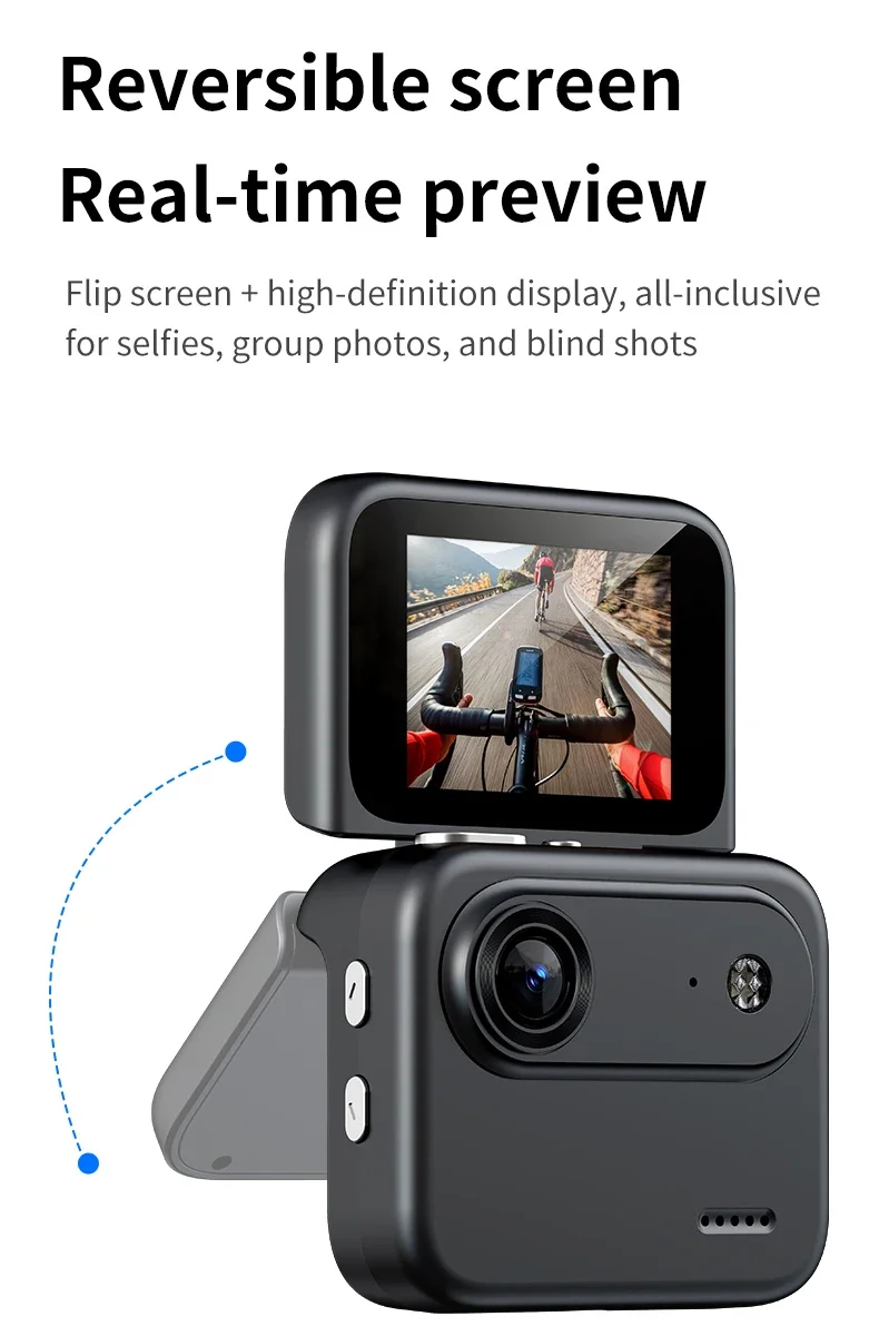 Action Camera Recorder Flip Screen 4K HD Ultra Clear Recording VLOG Anti Shake 143 ° Wide-angle Helmet Outdoor Mini Cam