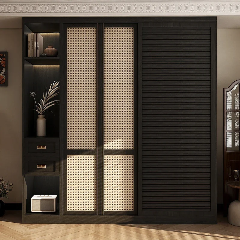 Versatile  Wardrobes Rattan Luxury Bedroom Sliding Door Clothes Closet Organizer Storage Guarda Roupas Furniture
