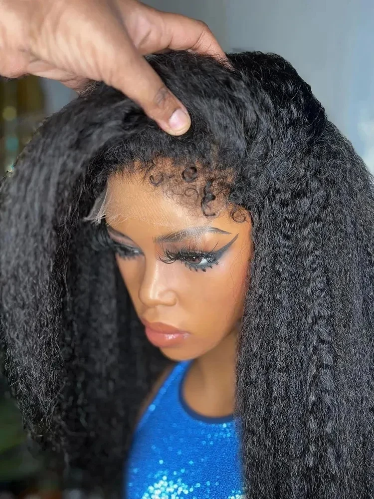 

Kinky Straight Human Hair Wigs 13x6 HD Transparent Pre Plucked Lace Frontal Human Hair Wigs 220% Density Straight Wigs For Woman