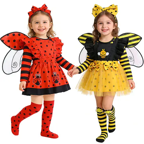 Insect Themed Role Play Costume Baby Outfits Halloween Cosplay Carnival Ladybug Bee Newborn Clothing Birthday Party Infants Gown