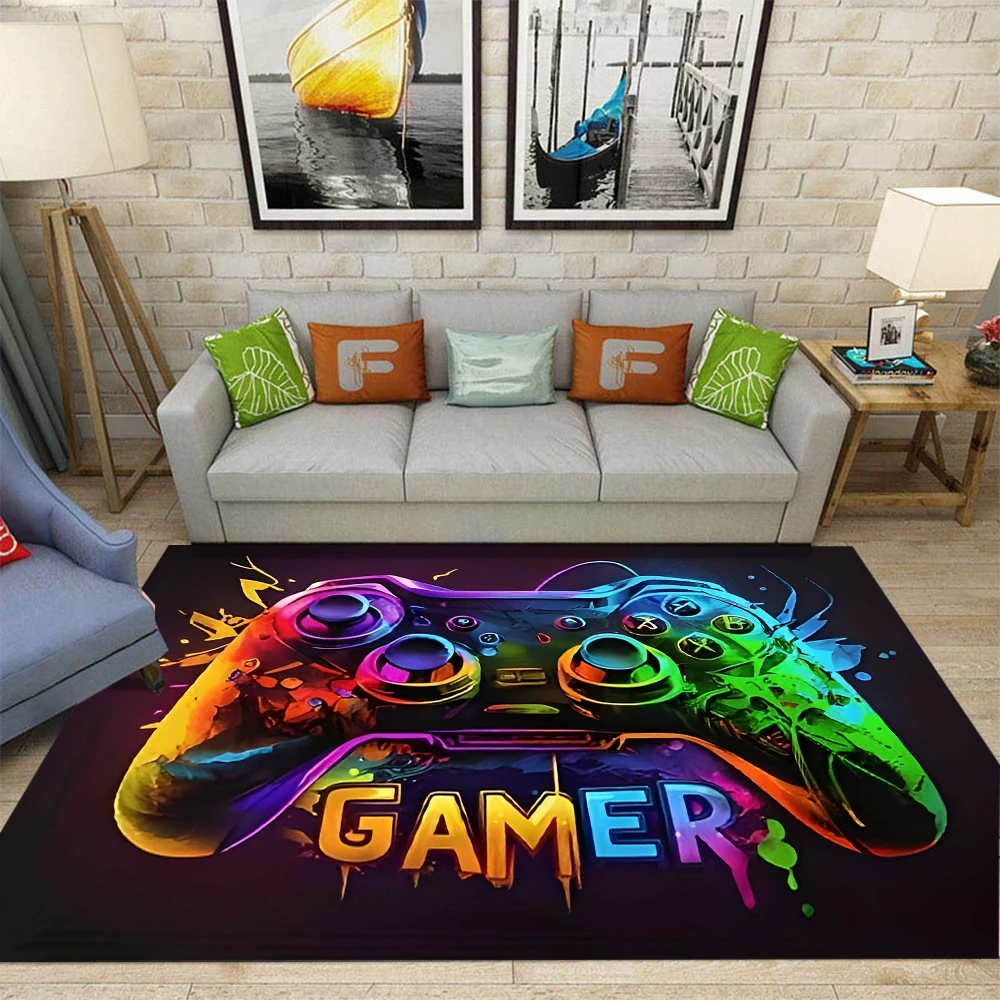 Tapis de jeu pour chambre de garçon Tapis de joueur avec contrôleur de jeu Tapis pour salle de jeux Salle Esports et tapis de sol de chambre sur le thème du jeu pour garçons