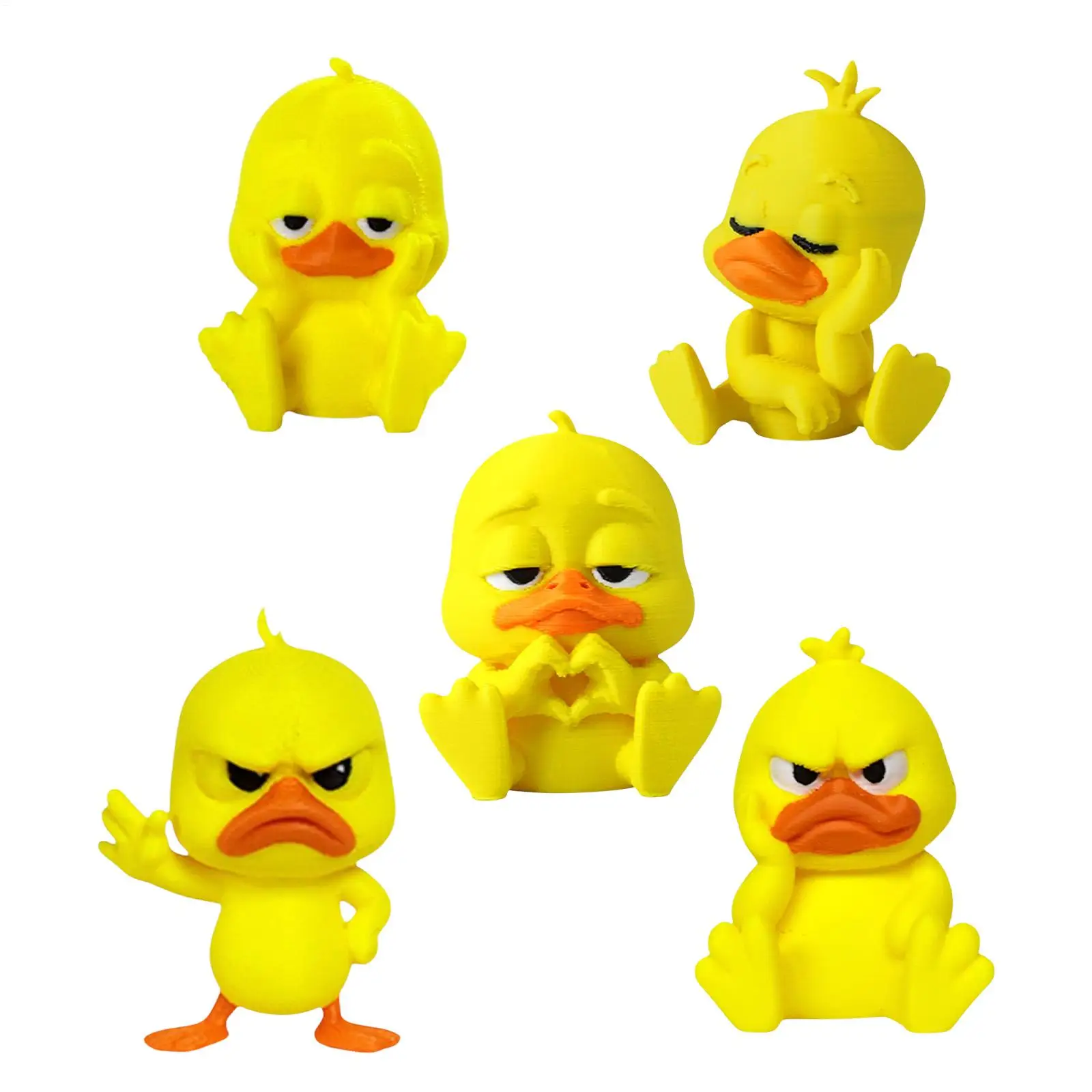 5PCS Cute 3D Duck Figurines Mini Animal Statue Desk Decor Funny Printed PVC Collectible Ornament For Home Bookshelf Car Office