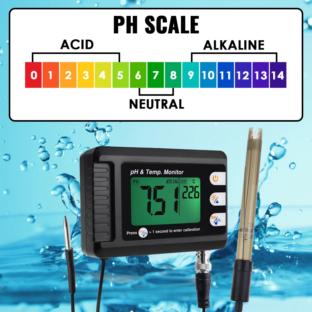 Misuratore di pH professionale accurato Acquario Monitor multiparametrico della qualità dell\'acqua Monitor di pH online Acidometro Elettrodo