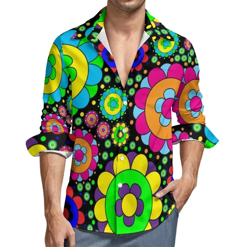 Chemises à manches longues imprimées florales colorées en 3D pour hommes, Streetwear, Chemisiers, Haut, Cool, Mode, Enfant, Automne, Hiver, Harajuku