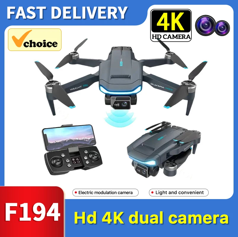 Neue f194 luft drohne gps bürstenloser motor 4k hd dual kamera fernbedienung hubschrauber faltbarer quadcopter neujahrs spielzeug