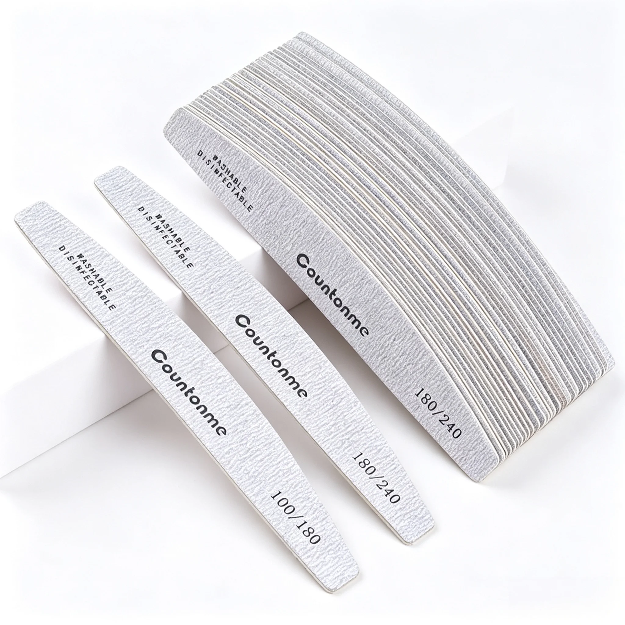 50/100 Pcs Wooden Nail Files Double Sided 100/180 180/240 Grit Grey Boat Shape Sandpaper Nail Polishing Sanding Sticks
