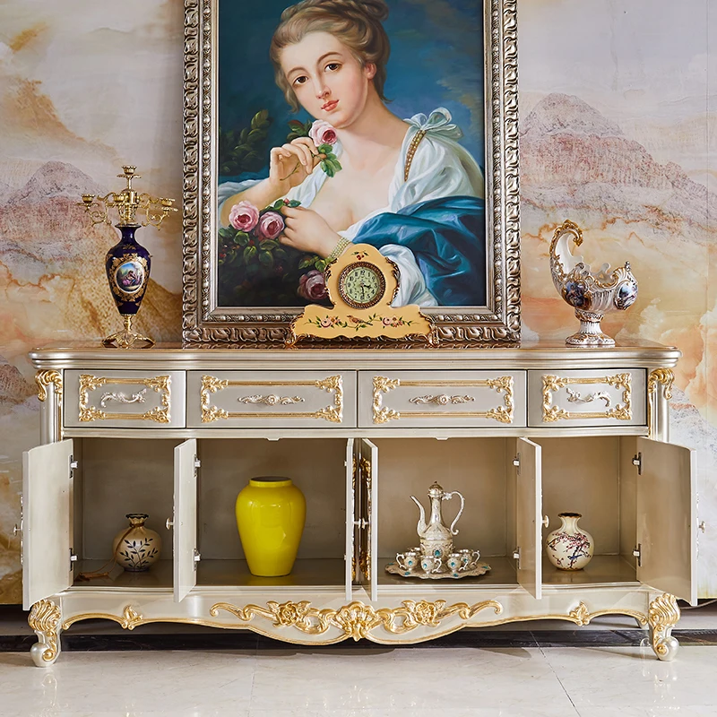 

European side cabinet all solid wood champagne dining room partition cabinet living room hallway cabinet sofa backrest tea cabin