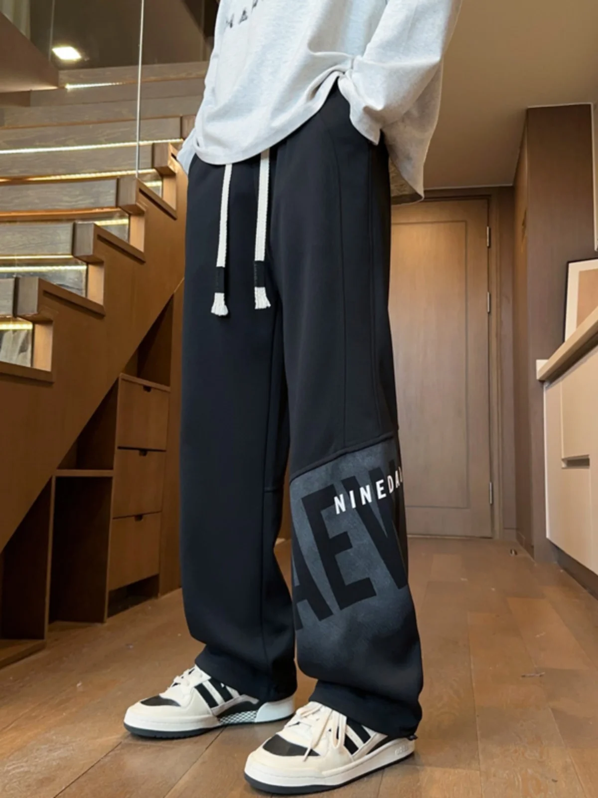 

Мужские повседневные брюки в американском стиле, осенне-зимние, новые, модные, свободные, универсальные, на флисовой подкладке, утепленные, прямого кроя, спортивные